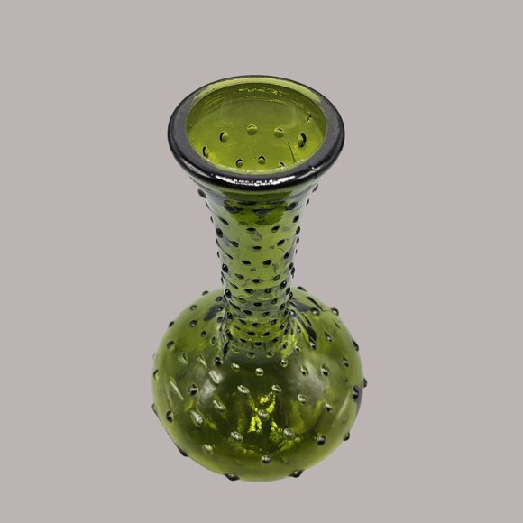 Vintage Green Hobnail Glass Bud Vase Italian Decanter Bubbles 7.5" Tall - Picture 4 of 9